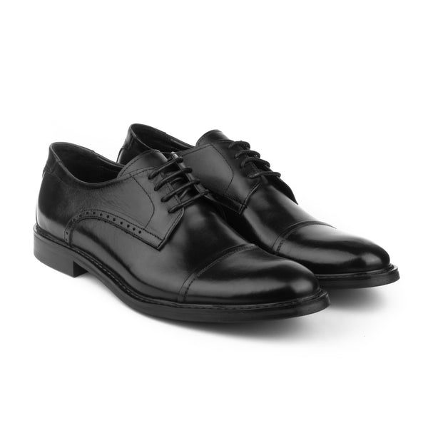 Vatrina Genuine Leather Cap Toe Derbys - Black