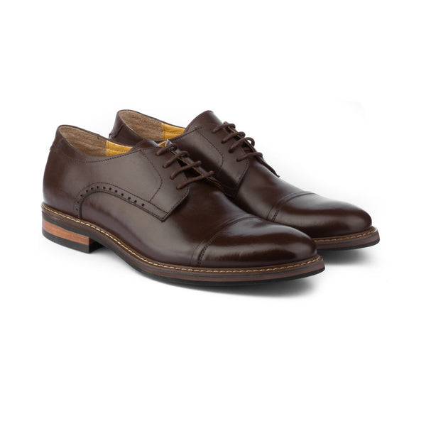 Vatrina Genuine Leather Cap Toe Derbys - Brown