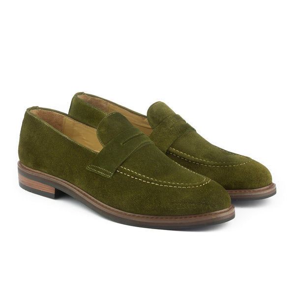 Vatrina Suede Leather Moc Toe Loafers - Pistachio