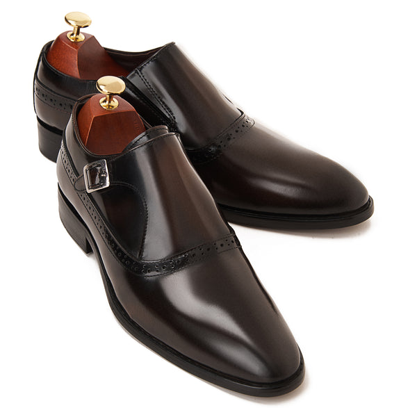 Vatrina Genuine Leather Plain Toe Monk - Hazelnut