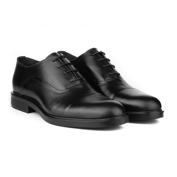 Vatrina Genuine Leather Cap Toe Oxfords - Black