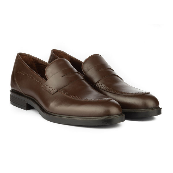 Vatrina Genuine Leather Brogue Loafers - Brown