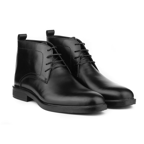 Vatrina Genuine Leather Plain Toe Half Boots - Black