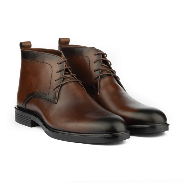 Vatrina Genuine Leather Plain Toe Half Boots - Brown