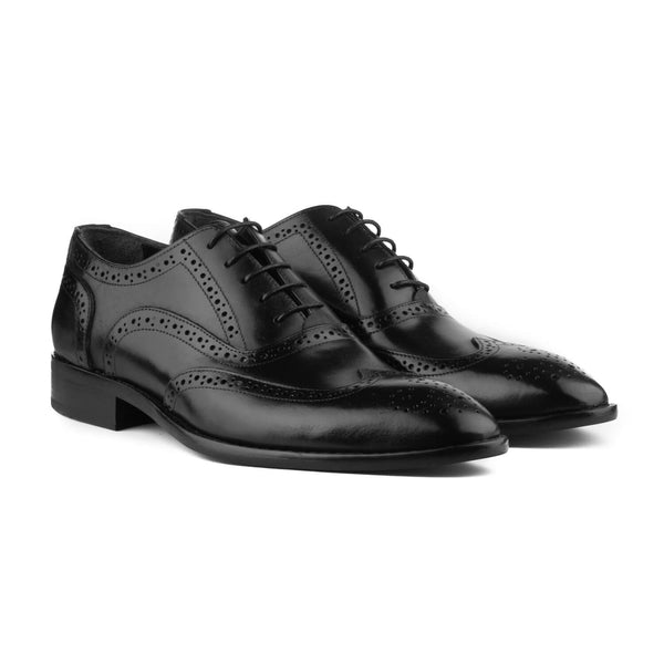 Vatrina Genuine Leather Brogue Shoes - Black