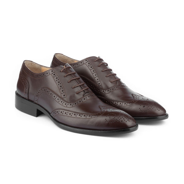 Vatrina Genuine Leather Brogue Oxfords - Brown