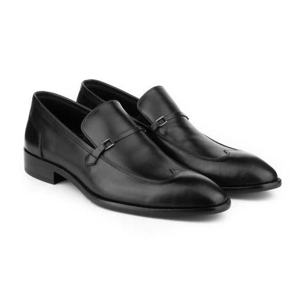 Vatrina Genuine Leather Wingtip Loafers - Black