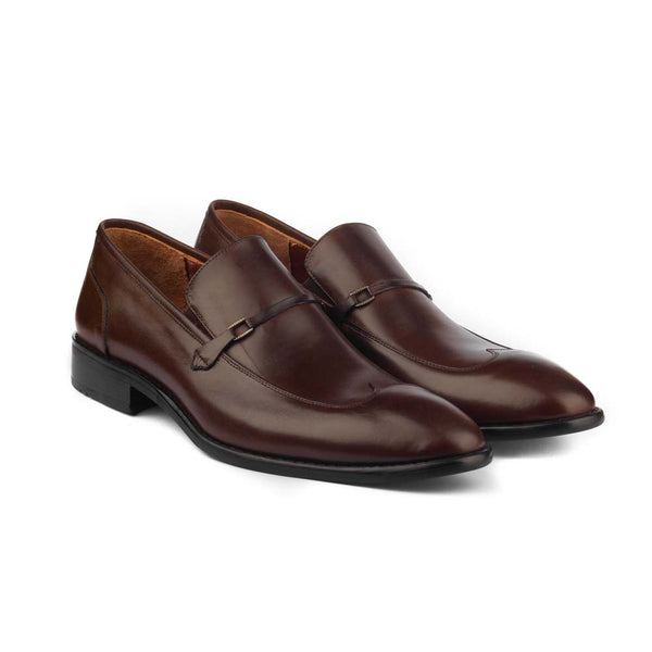 Vatrina Genuine Leather Wingtip Loafers - Brown