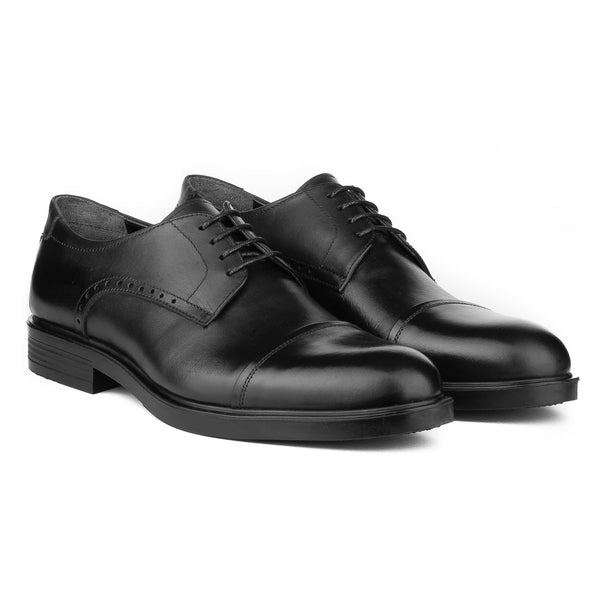 Vatrina Genuine Leather Cap Toe Derbys - Black