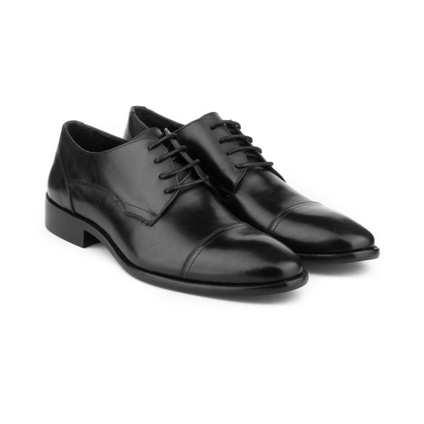 Vatrina Genuine Leather Cap Toe Derbys - Black