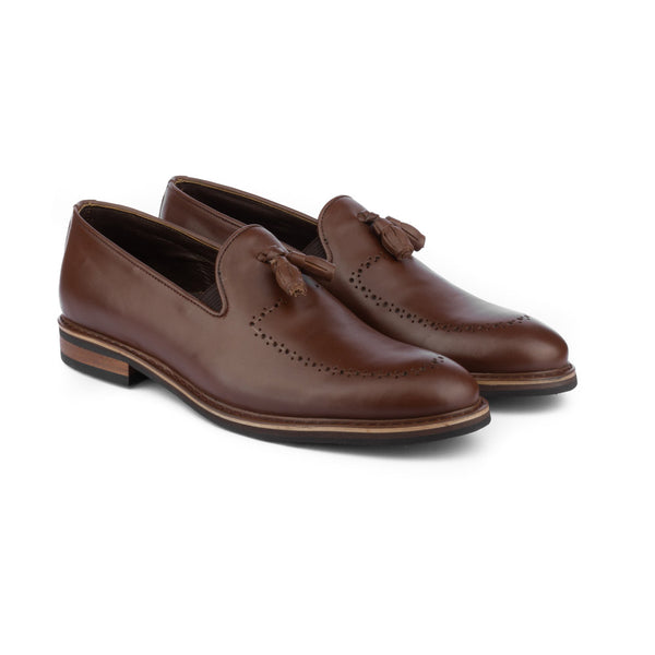 Vatrina Genuine Leather Brogue Loafers - Brown