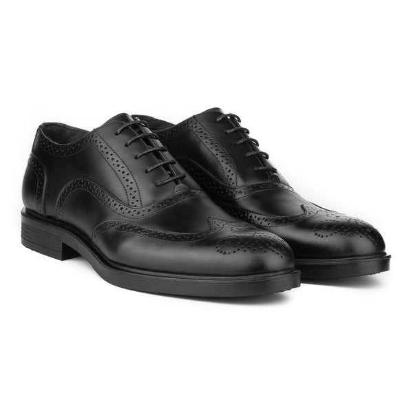 Vatrina Genuine Leather Wingtip Oxfords - Black