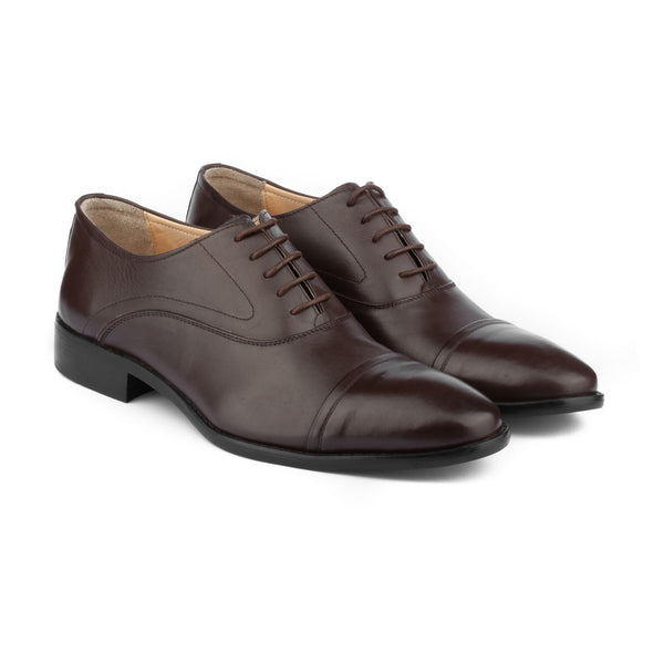 Vatrina Genuine Leather Cap Toe Oxfords - Brown