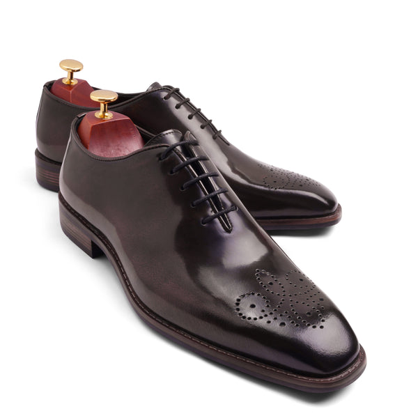 Vatrina Genuine Leather Plain Toe Oxford - Dark Hazel