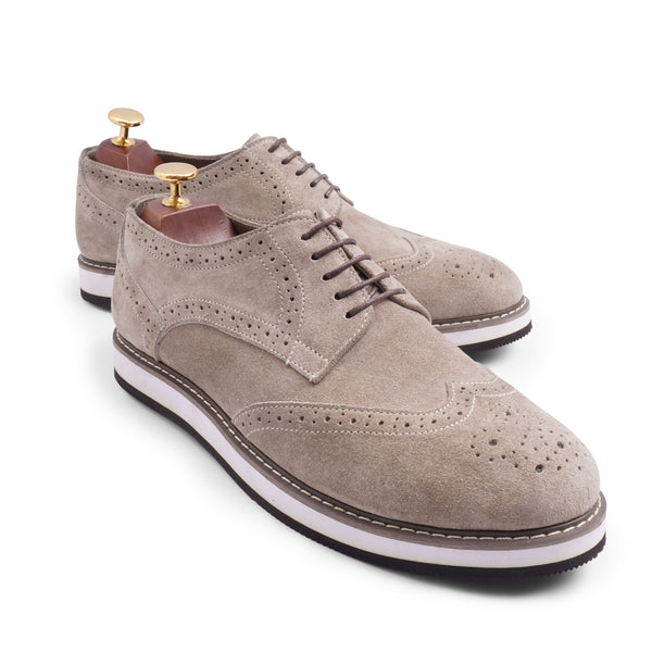 Vatrina Suede Leather Wingtip Derby - Beige