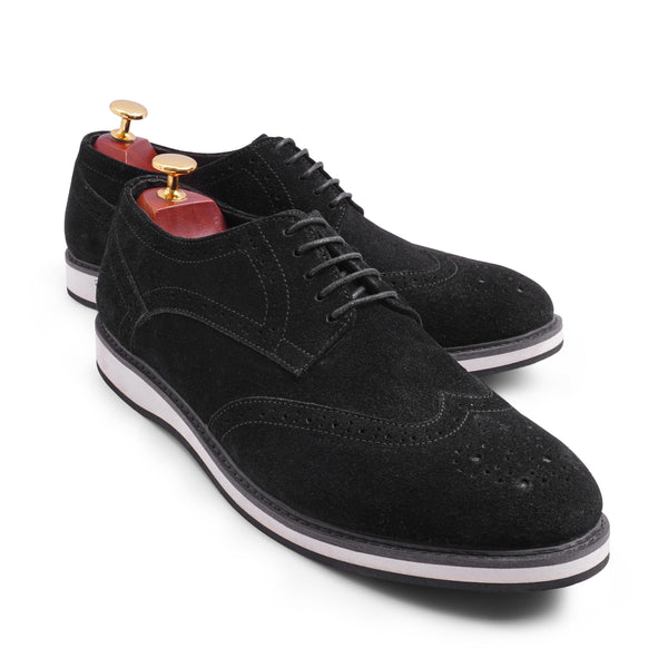 Vatrina Suede Leather Wingtip Derby - Black