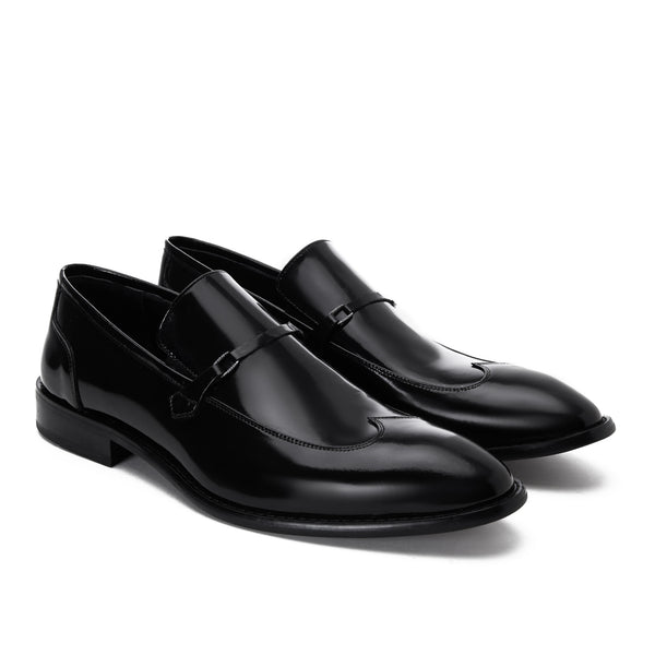 Vatrina Genuine Leather Wingtip Brogue Loafers - Black