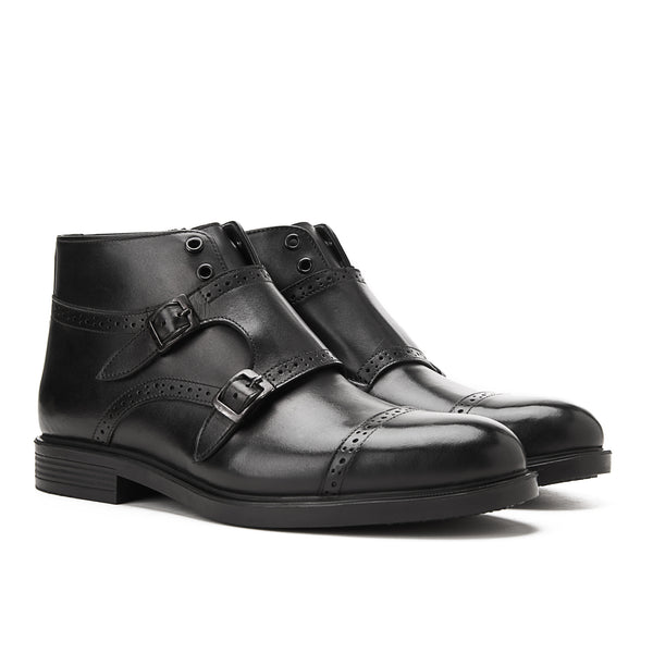 Vatrina Genuine Leather Cap Toe Half Boots - Black