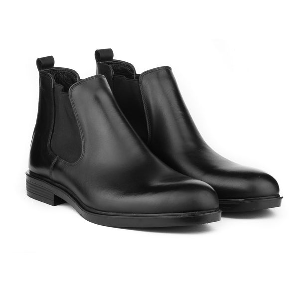 Vatrina Genuine Leather Plain Toe Half Boots - Black