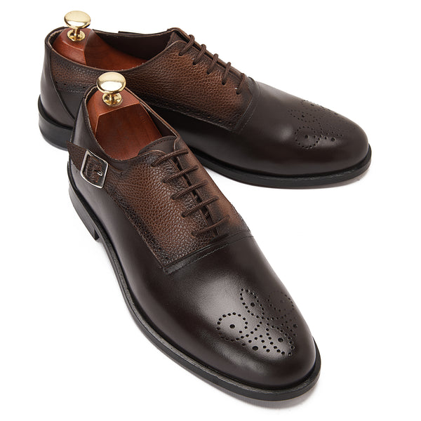 Vatrina Genuine Leather Plain Toe Monk - New Brown