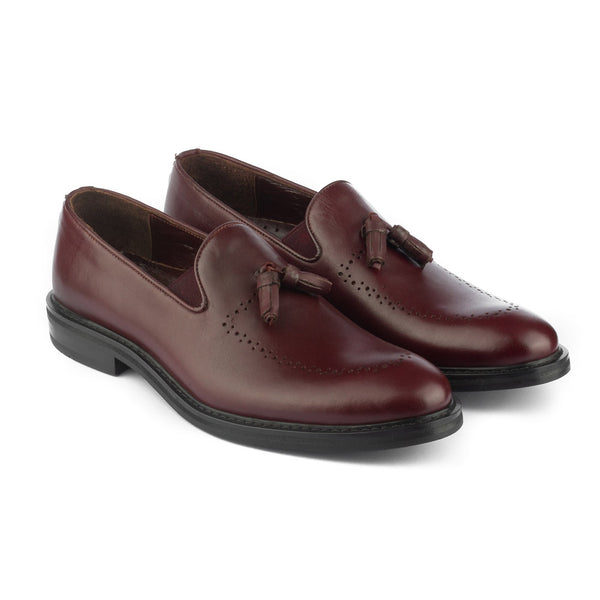 Vatrina Genuine Leather Brogue Loafers - Red