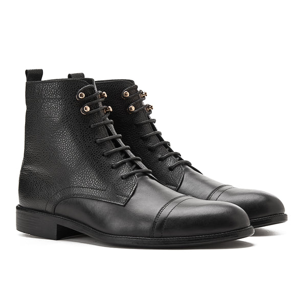 Vatrina Genuine Leather Sole Cap Toe Boots - Black