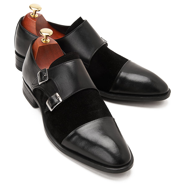 Vatrina Genuine Leather Cap Toe Monk - Black