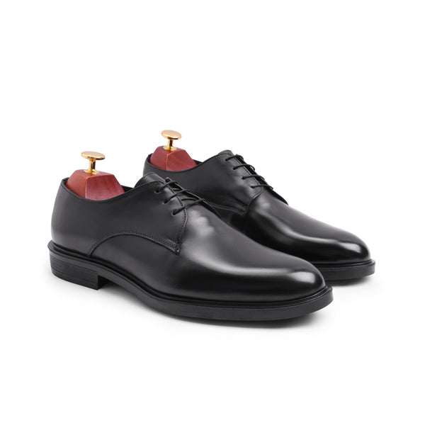 Vatrina Genuine Leather Plain Toe Derby - Black