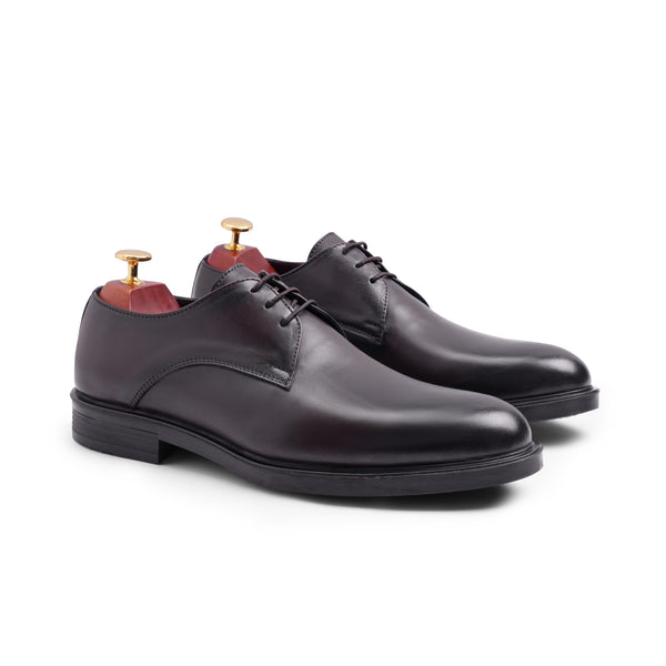 Vatrina Genuine Leather Plain Toe Derby - New Brown