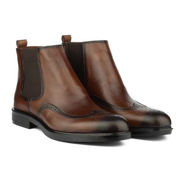 Vatrina Genuine Leather Brogue Half Boots - Brown