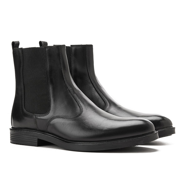 Vatrina Genuine Leather Plain Toe Boot - Black