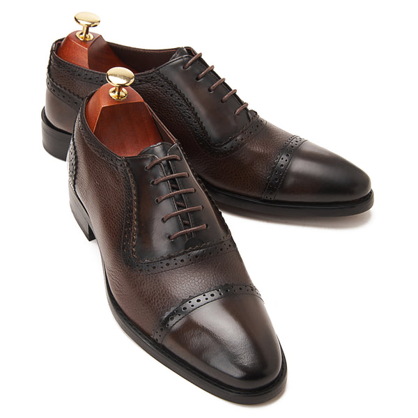 Vatrina Genuine Leather Cap Toe Oxford - New Brown