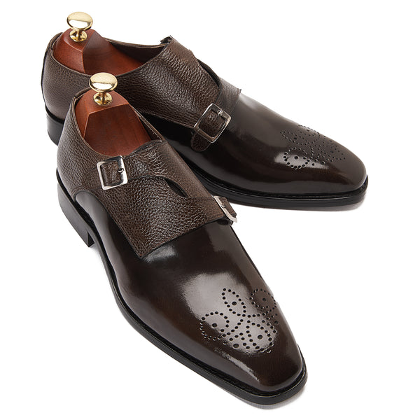 Vatrina Genuine Leather Plain Toe Monk - Hazelnut