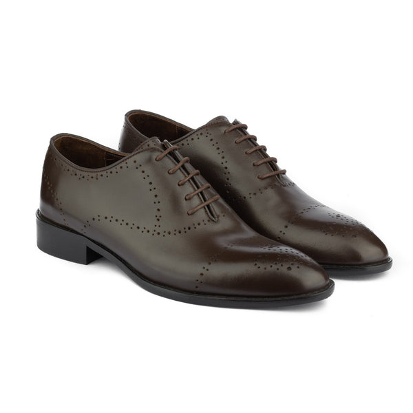 Vatrina Genuine Leather Brogue Oxfords - Brown