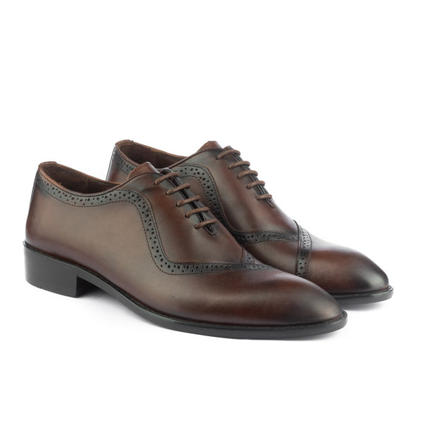 Vatrina Genuine Leather Brogue Oxfords - Brown