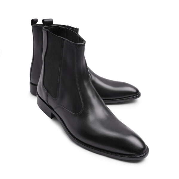 Vatrina Genuine Leather Plain Toe Boot - Black