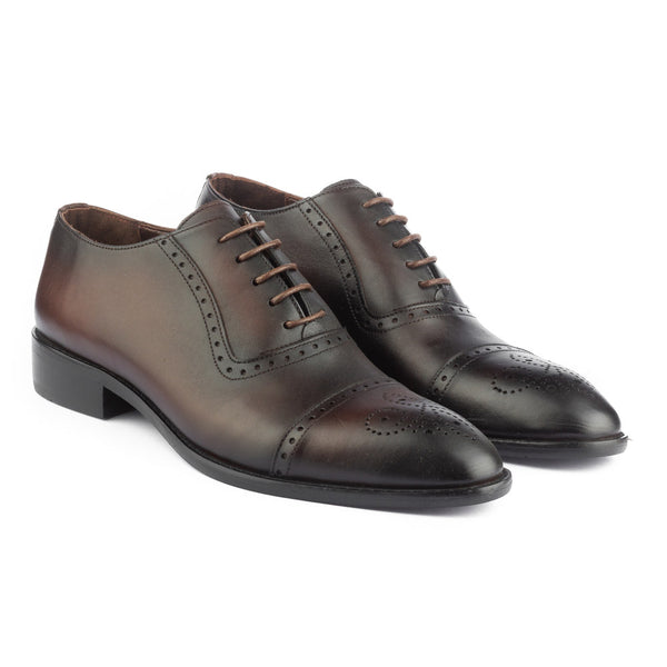 Vatrina Genuine Leather Brogue Oxfords - Brown