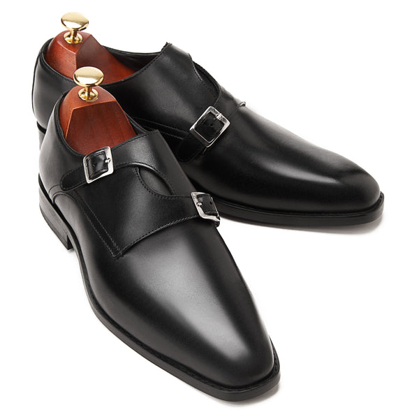 Vatrina Genuine Leather Plain Toe Monk - Black