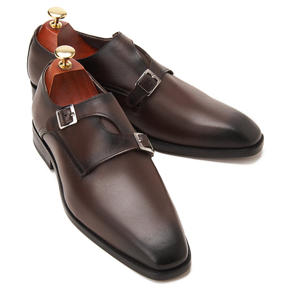 Vatrina Genuine Leather Plain Toe Monk - New Brown