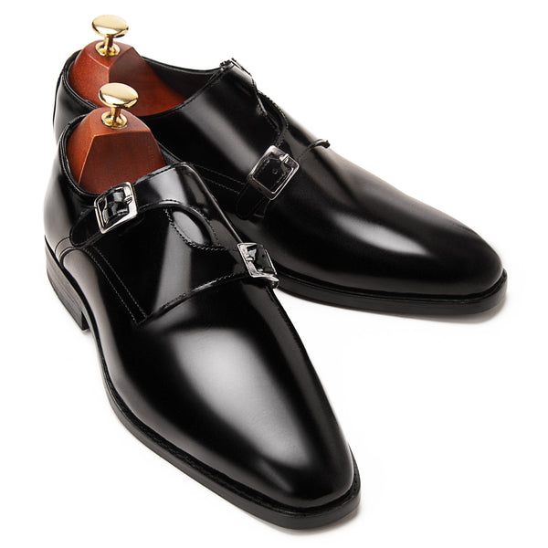 Vatrina Genuine Leather Plain Toe Monk - Black